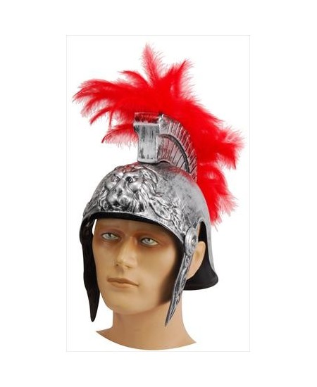 CASCO ROMANO PLATA CON PLUMAS ROJAS