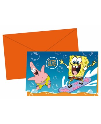 INVITACIONES BOB ESPONJA SURFING 6 UNIDADES C/ SOBRE