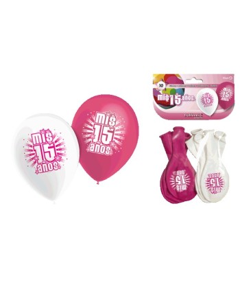 GLOBOS 15 AÑOS 10 UNIDADES