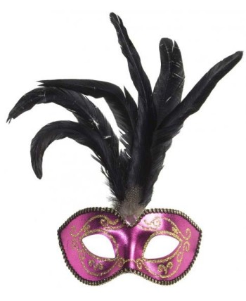 ANTIFAZ VENECIANO MUJER ROSA CON PLUMAS NEGRAS