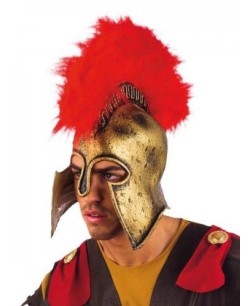 CASCO DE ROMANO ORO LATEX CON CRESTA ROJA