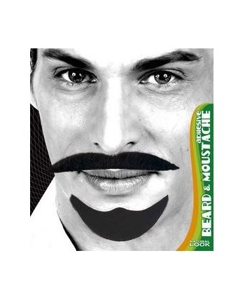 BIGOTE CON PERILLA REDONDA ANCHA NEGRO ADHESIVO