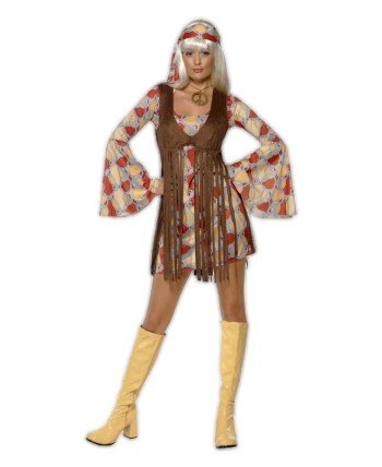 DISFRAZ DE HIPPIE VESTIDO PSICODELIA CHALECO PARA MUJER