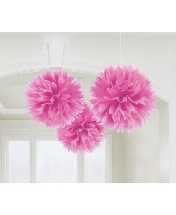 DECORACION COLGANTE POM-POM ROSA 3 UNIDADES