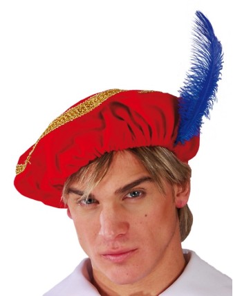 GORRA PRINCIPE / PAJE ROJA CON PLUMA AZUL