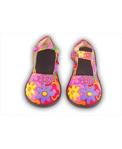 ZAPATOS PAYASO PROFESIONAL ROSA CON FLORES MULTICOLOR