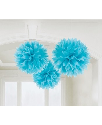 DECORACION COLGANTE POM-POM AZUL 3 UNIDADES
