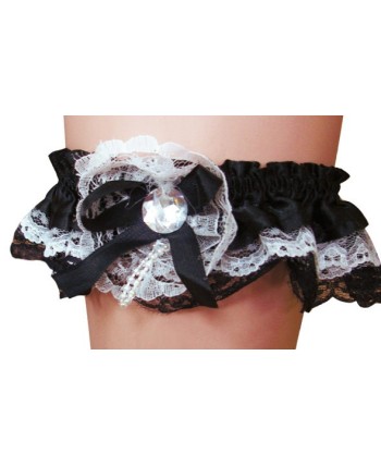 LIGA SEXY BLANCA Y NEGRA CON PIEDRA BLANCA