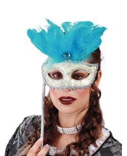 ANTIFAZ PLATA CON PLUMAS AZULES