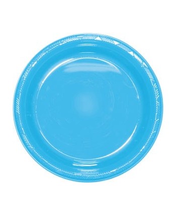 Plato Azul Caribe Pequeno de Plastico 10 Unidades