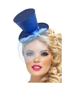 TOCADO CON BRILLANTINA AZUL Y VELO