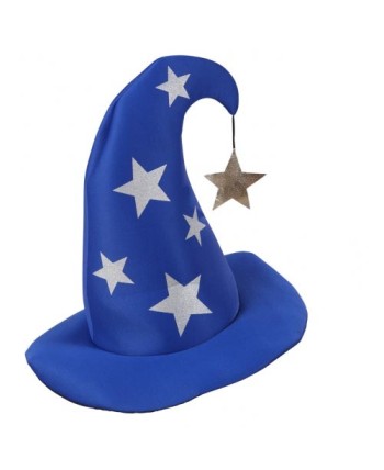 SOMBRERO DE MAGO AZUL CON ESTRELLAS PLATEADAS