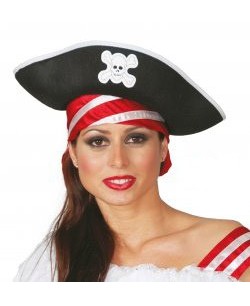SOMBRERO PIRATA ADULTO RIBETE BLANCO