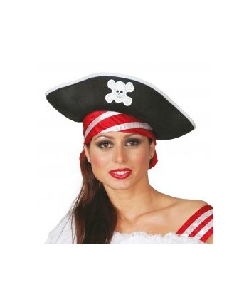 SOMBRERO PIRATA ADULTO RIBETE BLANCO