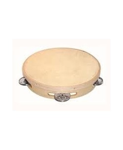 Pandereta para percusión de mano de madera y piel