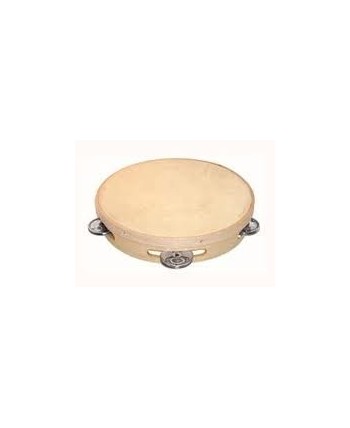Pandereta para percusión de mano de madera y piel