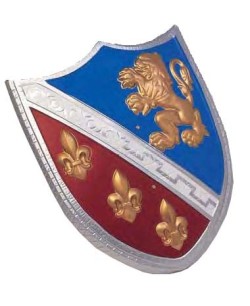 ESCUDO MEDIEVAL FLORES LYS Y LEON DORADO