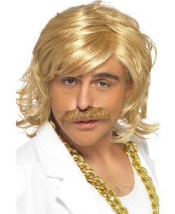 PELUCA RUBIA  MELENA PLAYBOY CON BIGOTE