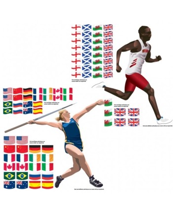 DECO PARED ATLETAS Y BANDERAS
